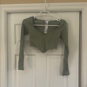 Zara Green Ribbed Long Sleeve Top